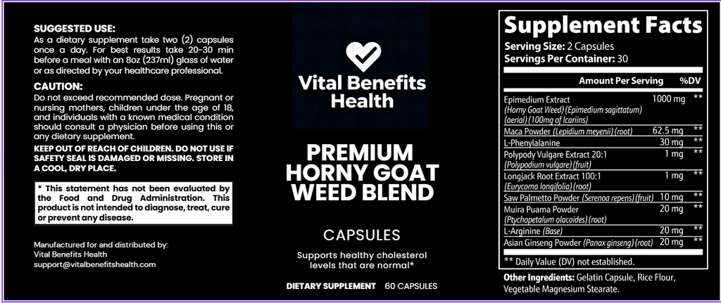 Vital Benefits Health™ Premium Horny Goat Weed Blend [BUNDLE - 3 Units]
