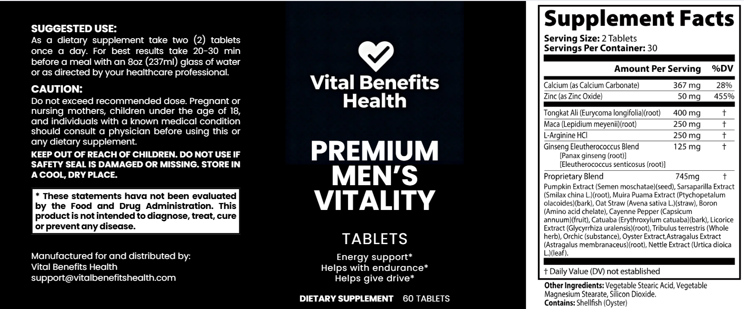 Vital Benefits Health™ PREMIUM Men's Vitality [BUNDLE - 3 Units]