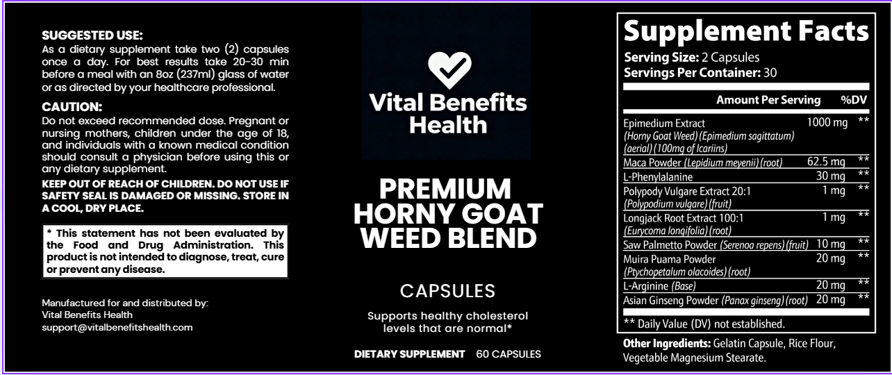 Vital Benefits Health™ Premium Horny Goat Weed Blend [BUNDLE - 3 Units]